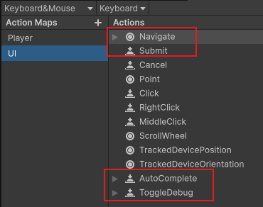 Example input action map used for the operation of the console.