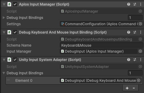 Example component configurations for the Input GameObject.