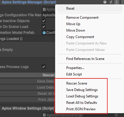 Context menu popup buttons.